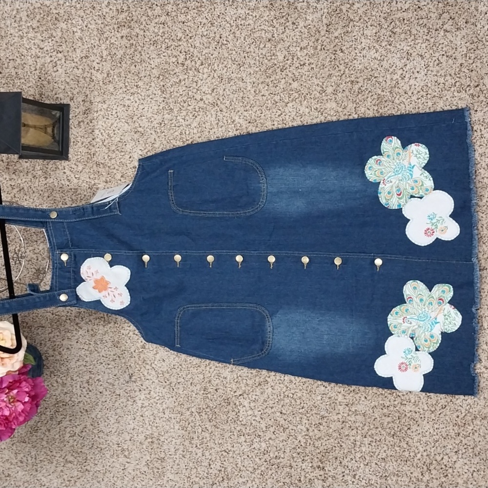2945 Size Large Blue Jean Appliqued Jumper, 100% Cotton - Picture 3 of 12